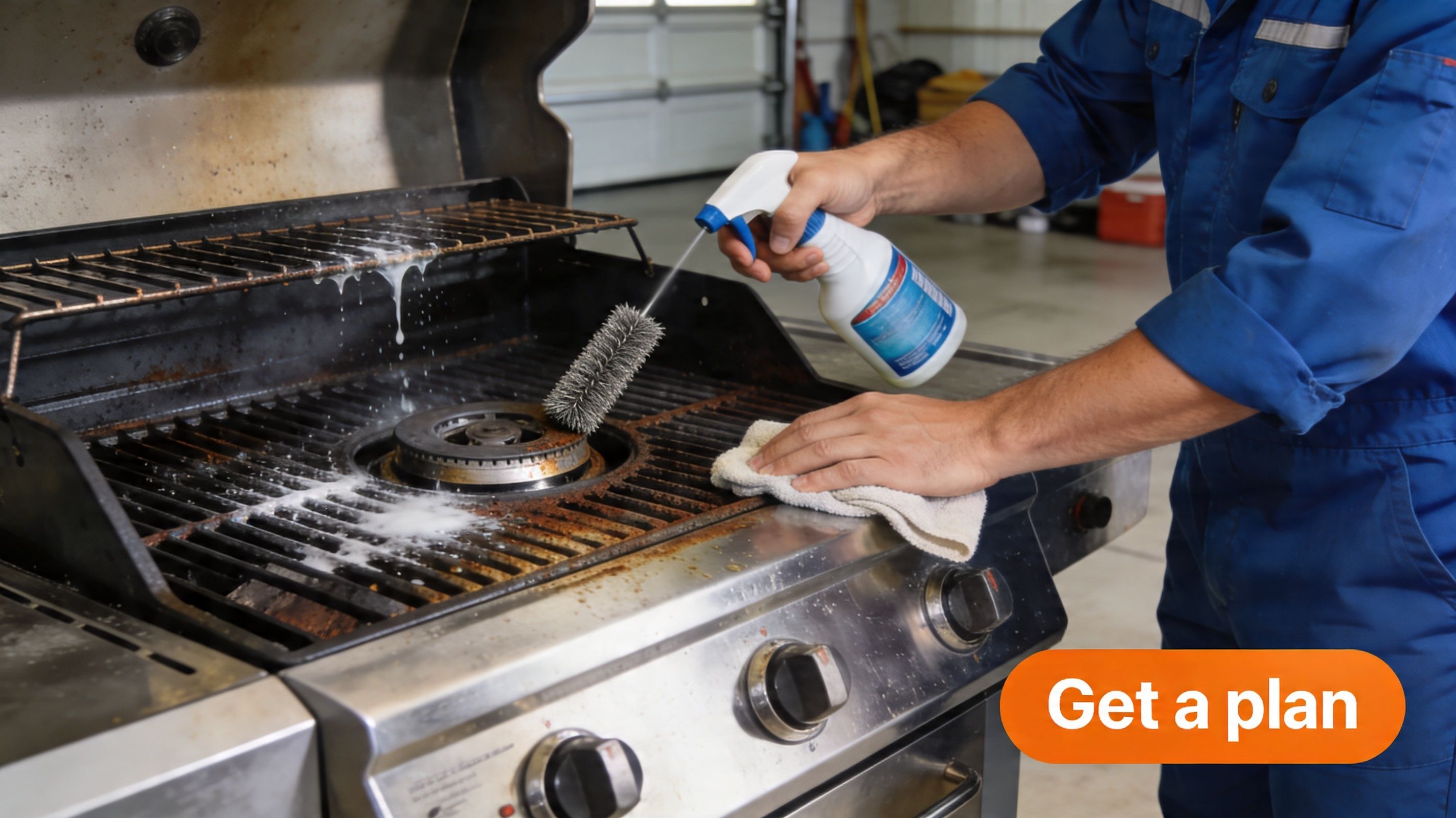 Grill cleaning in progress